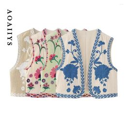 Women's Vests Aoaiiys Vest For Women Vintage Floral Embroidered Open Waist Coat Ladies National Style Jacket Casual Vacation Crop Top