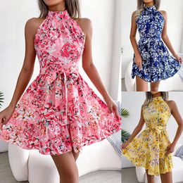 Spring And Summer Elegant Tied Ruffled Large Swing Floral Dress Womens Clothing 832