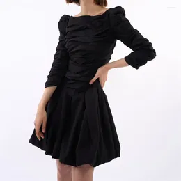 Casual Dresses Elegant Party For Women 2024 Autumn Korean Fashion Pleated Slim Fit Long High-quality Linen Blend Mini Skirt