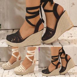 Sandals Women's Casual Strappy Rope Slope Bottom Roman Shoes Summer Fashion Ladies Womens Platform Wedge Size 12