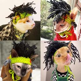 Dog Apparel Cat Knitted Rock Wig Head Cover Punk Green Hat Decoration Pography Funny Pet Headwear Accessories