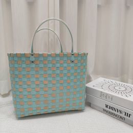 Commuting Hand-woven Plastic Lunch Box Bag Large-capacity Vegetable Basket Mommy Bag Tote Woven Basket Bag Handbag