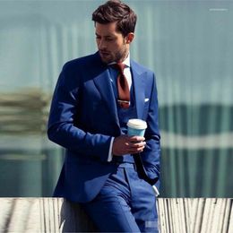 Men's Suits Vintage Blue Mens Tuxedo Handsome Groom Suit For Wedding Men Slim Fit Tuxedos Man Blazer 3 PCS