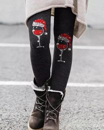 Women's Pants Christmas Leggings For Women Wine Glass Print Skinny Thermal Warm Fleece Lined High Waist Thick Velvet Clothing