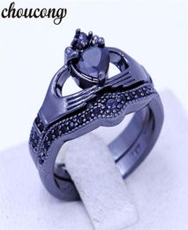 choucong 4 Colours Birthstone women claddagh ring 5A zircon cz Black Gold Filled Wedding Band Bridal sets ring for women men7866581