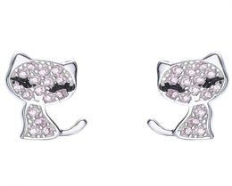 Cat shape Shining Stud Earring 925 Sterling Silver CZ Diamond Women Wedding Jewelry Earrings with BOX summer gift33437034023
