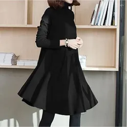 Casual Dresses VANOVICH Autumn And Winter 2024 Japan Style Turtleneck Loose Long-sleeved A-line Dress Women Pullover Knee-Length