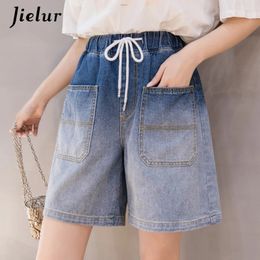 Gradient Colour Blue Loose Denim High Waist S-5XL Size Woman Korean Fashion Cuffs Jeans Washed Classic Casual Female Summer 240418