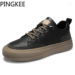 Casual Shoes PINGKEE Cowhide Leather Sneaker Breathable Comfortable Male Sneakers For Men Outdoor Walking Leisure