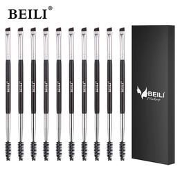 BEILI 10 pcs Black Professional Double Headed Eyebrow Eyelash Makeup Brushes Thin Hair Wholesale Angled Eyebrow Make Up Brush 240418