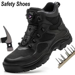 Fashion Safety Shoes Men Rotated Button Work Sneakers Anti-puncture Indestructible Shoes Steel Toe Work Boots Protective Shoes 240423