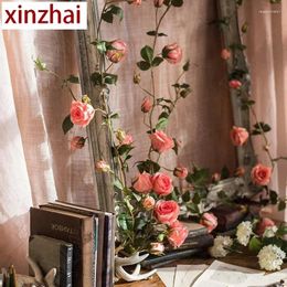 Decorative Flowers European Cloth Rose Rattan Creativity Romantic Wall Hanging Artificial Flower Wedding Center Arch Winding Vine