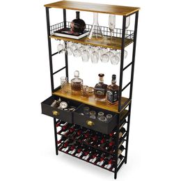 Freestanding Wine Rack with Glasses Holder & Liquor Cabinet - 2 Storage Drawers, Shelves, and Tabletop for Home Bar Storage