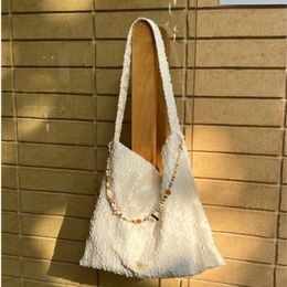 National Style New Chinese Style Retro Splicing Design Beaded Shoulder Bag Spring And Autumn Large Capacity Tote Bag Commuter Crossbody Bag