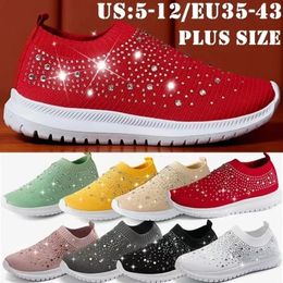 Womens Mesh Walking Shoes Rhinestone Glitter Slip On Ballroom Jazz Latin Dance Sock Sneakers Tennis Female Knitted Running Shoe 240426