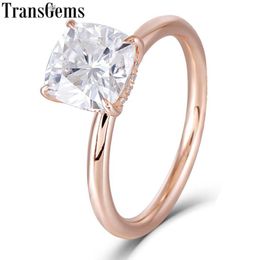 Transgems 14k Rose Gold 15ct Carat7mm F Colour Cushion Cut Moissanite Diamond Engagement Rings For Women Wedding With Accents Y1906461863