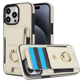 Fashion design Ring buckle holder card slot full protection cases suitable for Apple 15PROMAX/14XR/12XS/11 solid color card holster