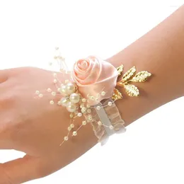 Charm Bracelets Pearl Ribbon Polyester Corsage Wrist Flowers Wedding Bridesmaid Bracelet