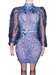 Stage Wear High Quality Diamond Bubble Long Sleeved Buttocks Wrapped Dress 2024 Fashion Custom Women'S Clothing