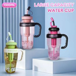 Mugs 1300ML Water Cup Large Capacity Drink Bottle With Tea Infuser Cold Juice Coffee Mug Belly Outdoor Travel Straw