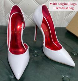 Luxurys Brand Pumps Women Shoes Red Bottoms Pointed Toe Black High Heels Shoes Thin Heel 8cm 10cm 12cm Sexy Wedding Shoes Big Size 35-43