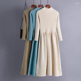 Casual Dresses Half Turtleneck Wide Hem Long Knitted Dress Slim Waist Sleeves Simple Temperament Sweater Bottoming Skirt For Women