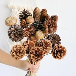 Decorative Flowers 5PCS Handmake Flower Home DIY Wedding Party Decor Lotus Seed Dry Cotton Imitation Dried Pine Cone Acorn