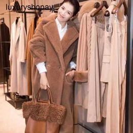 Maxmaras Coat Teddy Bear Womens Cashmere Coats Wool Winter Celebrity Same Style Sheep Cut Fleece Medium Long True Fur La