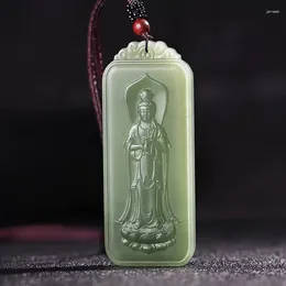 Pendant Necklaces Natural Real Hetian Jade Carve Guanyin And Lotus Bless Peace Necklace Jewellery Fashion For Women Men Lucky Gifts