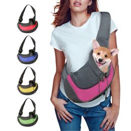 Dog Bag Pet Puppy S/L Outdoor Travel Dog Shoulder Bag Mesh Oxford Single Comfort Sling Handbag Tote Pouch 240412