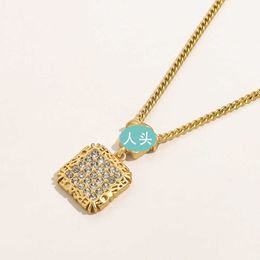 Fan Jia Medusa Square Pendant Necklace with Matte Gold Beauty Head Set with Diamond Steel Seal Neckchain and Collar Chain