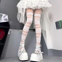Women Socks Japanese Lolita Black And White Bandage Jk Uniform Cross Strap Stockings