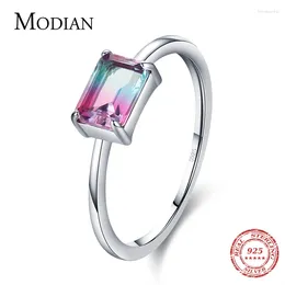 Cluster Rings Modian Vintage Design Candy Tourmaline Ring 925 Sterling Silver Rectangle Charm Simple Finger For Women Fine Jewellery