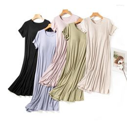 Women's Sleepwear Women Summer Modal Nightwear With Breast Pads Solid Color Loose Short Sleeved Pajama For Sleeping Casual Comfort Home