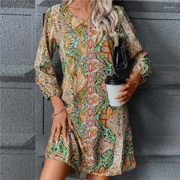 Casual Dresses 2024 Women's Paisley Pattern Lantern Sleeves 3/4 Dress Fashion Wear