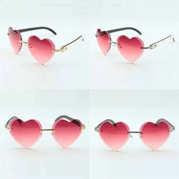Sales Direct New Heart Shaped Cutting Lens Sunglasses 8300687 Natural White & Black Hybrid Buffalo Horn Temples Size 58-18-140 Mm Original Quality