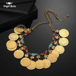 Metal Coin Big Muslim Necklaces for Women Arab Coins Luxury Wedding Gifts Islam Middle East African Jewellery 240410