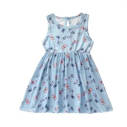 Girl Dresses 1-5 Years Cute Vest Dress Infantile Baby Clothes Sleeveless A-line Casual Butterfly Print Clothing Princess