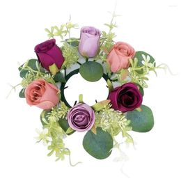 Decorative Flowers Fake Silk Flower Garland Elegant Artificial Rose Wreath Candle Ring Set With Colourful Green Leaves For Home Wedding