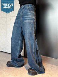 Men's Jeans Hip Hop Loose Fit Mens Casual Wide Leg Denim Pants Personality Zipper Design Streetwear Fashion Straight Trousers Male