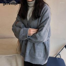 Women's Knits Autumn Winter Loose Casual Solid Colour Cardigan Sweater Ladies Fashion Simple Knitted Coat Top V-neck Buttons Outwear