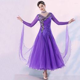 Stage Wear Purple Ballroom Dance Competition Dress Women's Performance Long Sleeves Modern Tango Party Waltz Standard Clothes