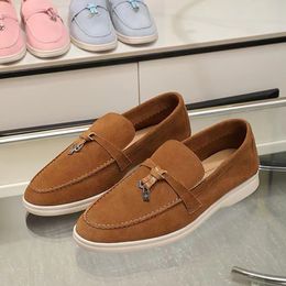 Summer walk charms suede loafers genuine leather men's and women's casual slip on flats dress shoes luxury designers flat shoes 35-46 with box