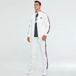 Men's Tracksuits 2 Pieces Autumn Running Tracksuit Men Sweatshirt Cardigan White Sports Set Gym Clothes Zip Up Training Suit Sport Wear