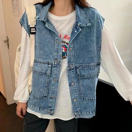 Women's Vests 2024 Spring Outer Wear Denim Vest Loose Big Pocket Lapels