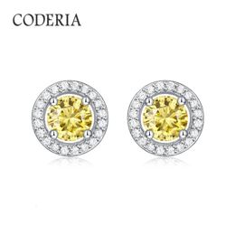 1-3CT Lemon Yellow S925 Silver Stud Earrings Round Fashion Exquisite Wedding Earrings Custom GRA Jewellery Gift 240418