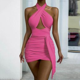 Casual Dresses Women'S V Neck Sleeveless Bodycon Ruched Sweet Sexy & Club Halter Dress Ladies Tight For Women Party