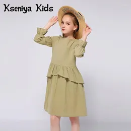 Girl Dresses Kseniya Kids Spring Autumn Army Green Girls Long Sleeve Ruffle For 2 To 9 Years
