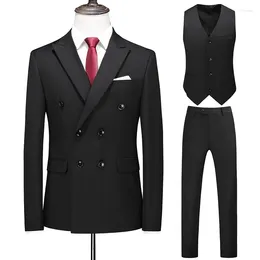 Men's Suits M-6XL Boutique (Blazer Vest Pants) Fashion Business Casual Double Breasted British Style Plus-size Suit Three-piece Set