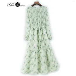 Casual Dresses Summer Style Big Swing Silk Dress Long-sleeved Doll Beach Skirt With Waistband Women's Fashion Cake